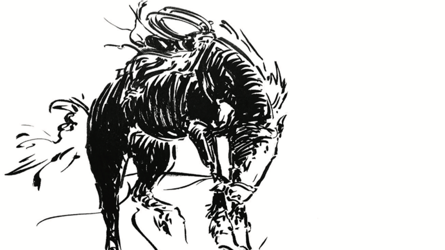 An illustration of a horse bucking.